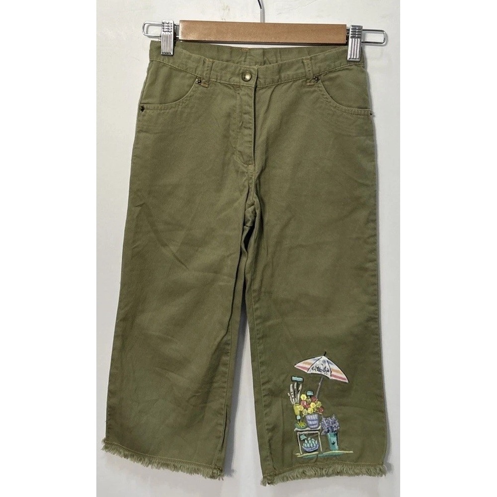 Gymboree Bonjour Provence Cropped Pants Olive Green Sequins & Embroidered Sz 8